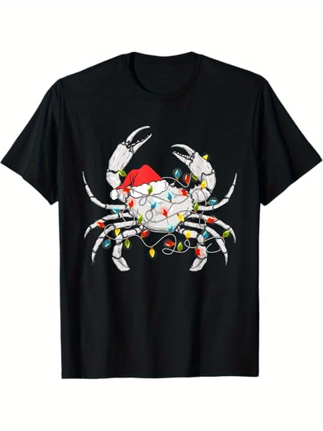

Crab Santa Hat Xmas Lights Sea Animal Lover Ugly Christmas T-Shirt 100 Cotton Gift for Men Women Dad Mom Friends
