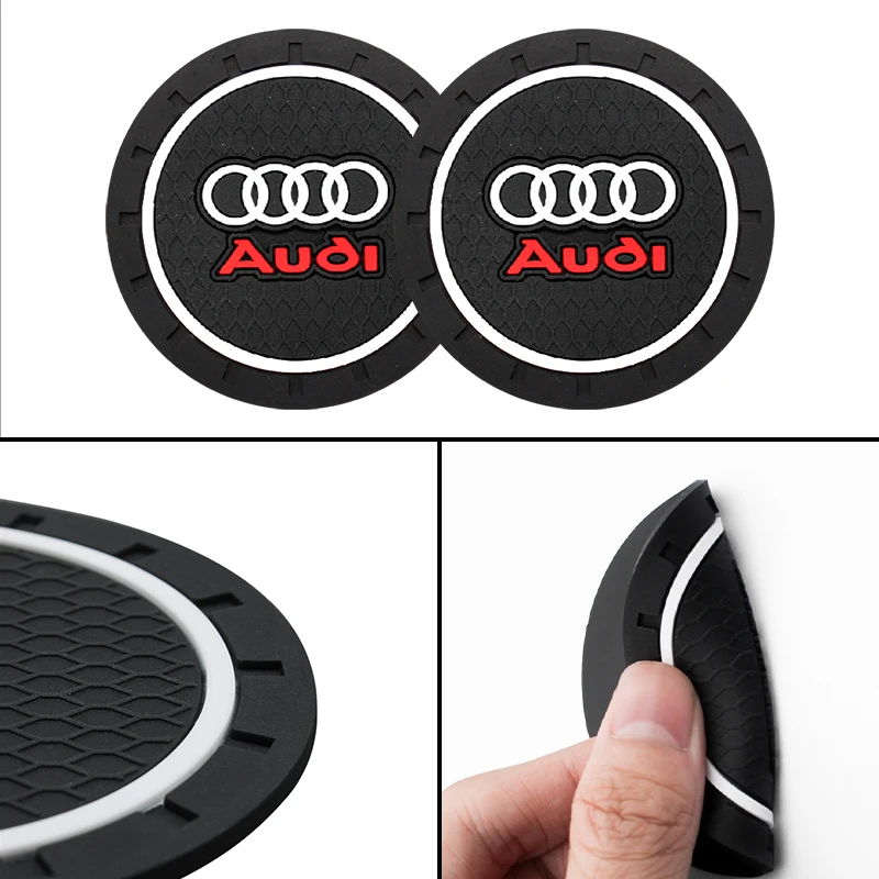 Car Styling PVC Non-Slip Car Coaster Water Cup Slot Mat Auto Accessories For Audi A3 A4 A5 A6 A7 A8 Q3 Q5 Q7 Q8 B7 B8 TT Sline