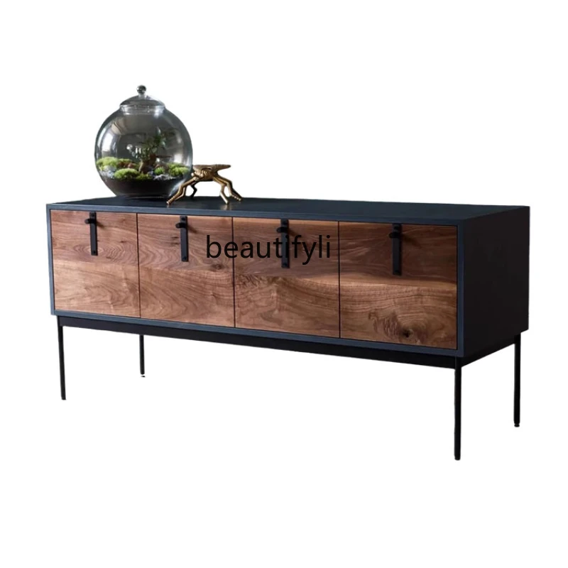 

Italian minimalist walnut color sideboard creative storage, Nordic retro wabi-sabi style