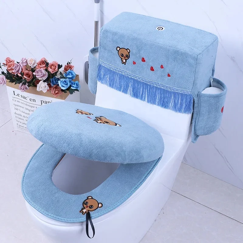 Flannel Bathroom Toilet Seat Cushion Mat 3 Pieces/Set Four Seasons Universal Toilet Cover Washable Warm Soft Toilet Seat Covers