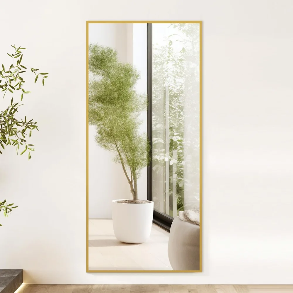 57"x20", Free Standing Wall Mirror Leaning or Hanging Mounted, Thin Aluminum Alloy Frame, Full Body Mirror