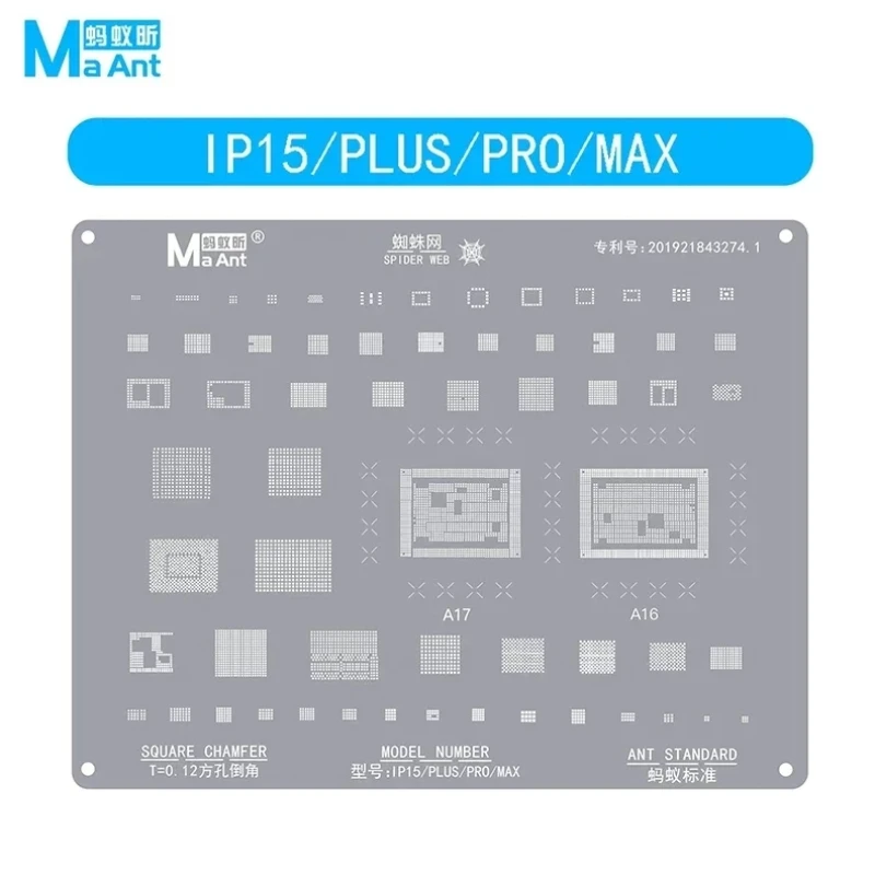 

Трафарет MaAnt BGA для реболлинга для iPhone 5 6 6S 7 8 X XS 11 12 13 14 15 Pro Max Series 0,12 мм, комплексная Оловянная стальная сетка для посадки
