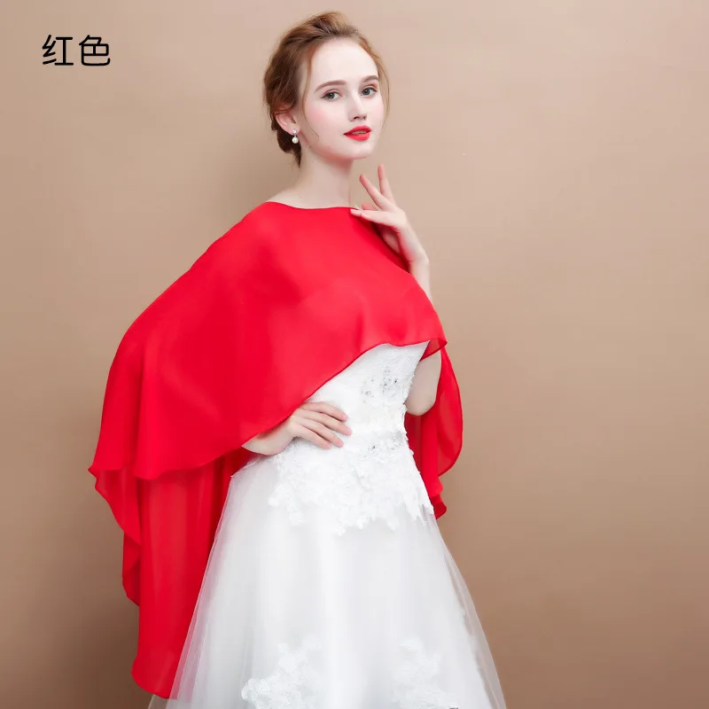 

2022 Spring Summer New Chiffon Solid Color Pullover Cloak Lady Thin Shawl Women Sunscreen Cover Arms Poncho Capes Red