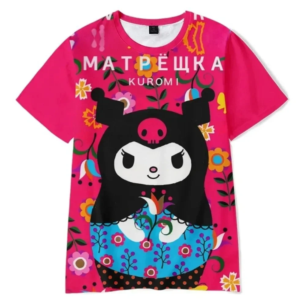 MINISO-Kuromi Anime Cartoon 3D Printed T-Shirt, My Melody, Hello Kitty, Vestuário infantil, T-Shirt moda feminina, Tops casuais, Verão, 2022