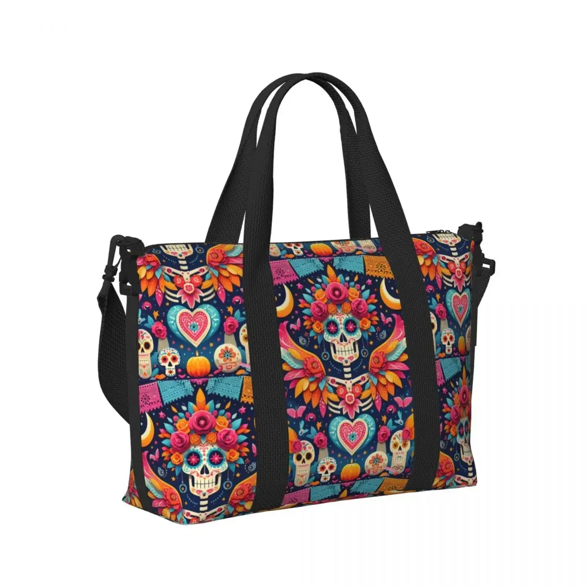 

Sugar Skull Beach Travel Bag Large Capacity Tote Bags for Gym Sport Women Shopping Duffle Shoulder Bag