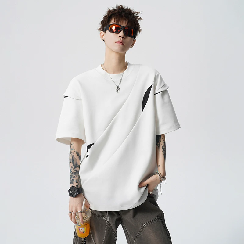 Deconstructed Patchwork and Color Blocking A Loose Fitting Heavyweight Summer Top with American High-Street Style