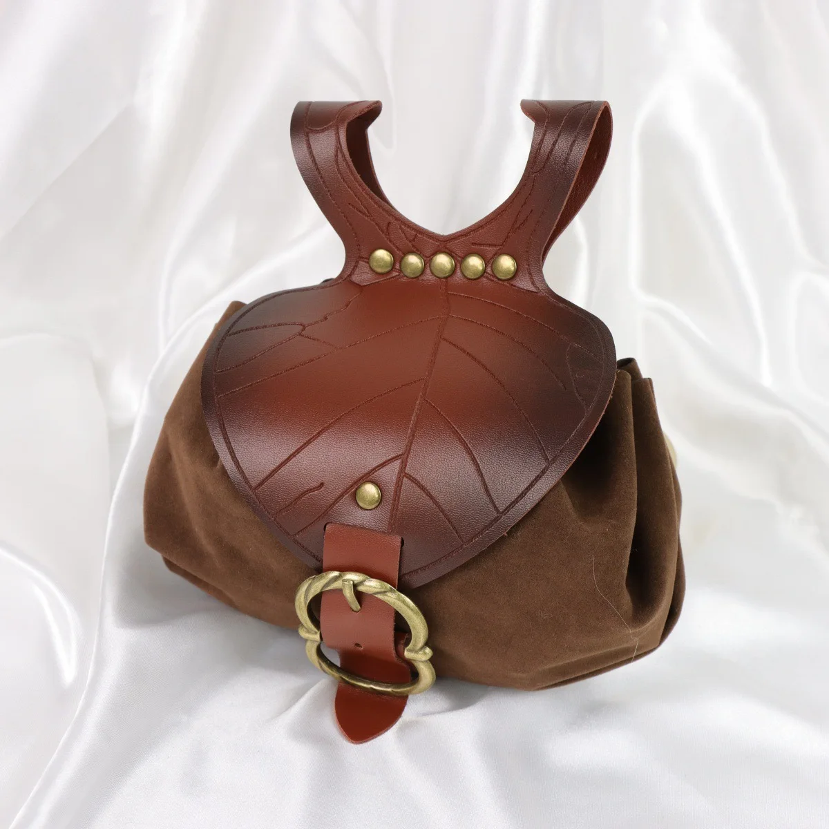 1pc Medieval Waist Bag, Renaissance Festival PU Leather Coin Purse, Elf Leaf Shaped Fanny Pack, Drawstring Pouch, Suitable For T