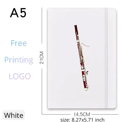 1Pc Custom Bassoon A5 Notebook Journal, Personalized Name Text Logo White Elastic Closure Notebook, Gift for Bassoon Players