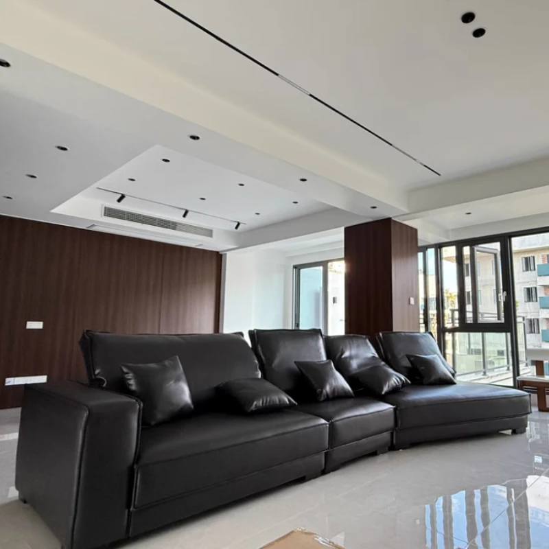 أريكة جلدية إيطالية بسيطة لغرفة المعيشة 2025 أرائك كرسي شمالية جديدة منتفخة سحابة مزدوجة Divano Soggiorno أثاث منزلي