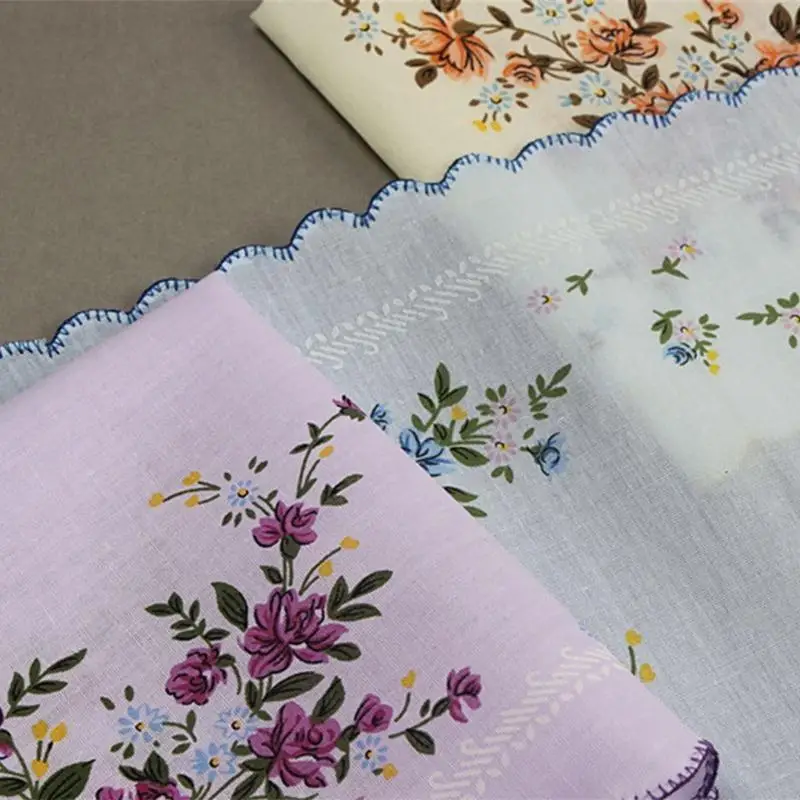 3 pezzi Fazzoletti cotone da donna con bordo ondulato Fiore ricamato con fazzoletti pizzo Fazzoletto da donna per il tè