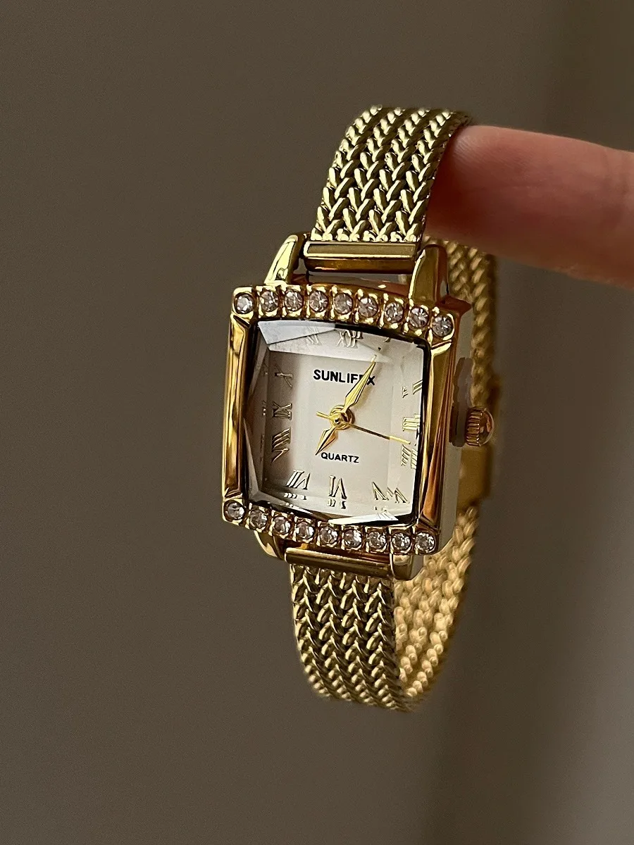 

Japanesesugarcube watch retro small gold watch retro small exquisite high-end small dial watch gift for women ladies accessories