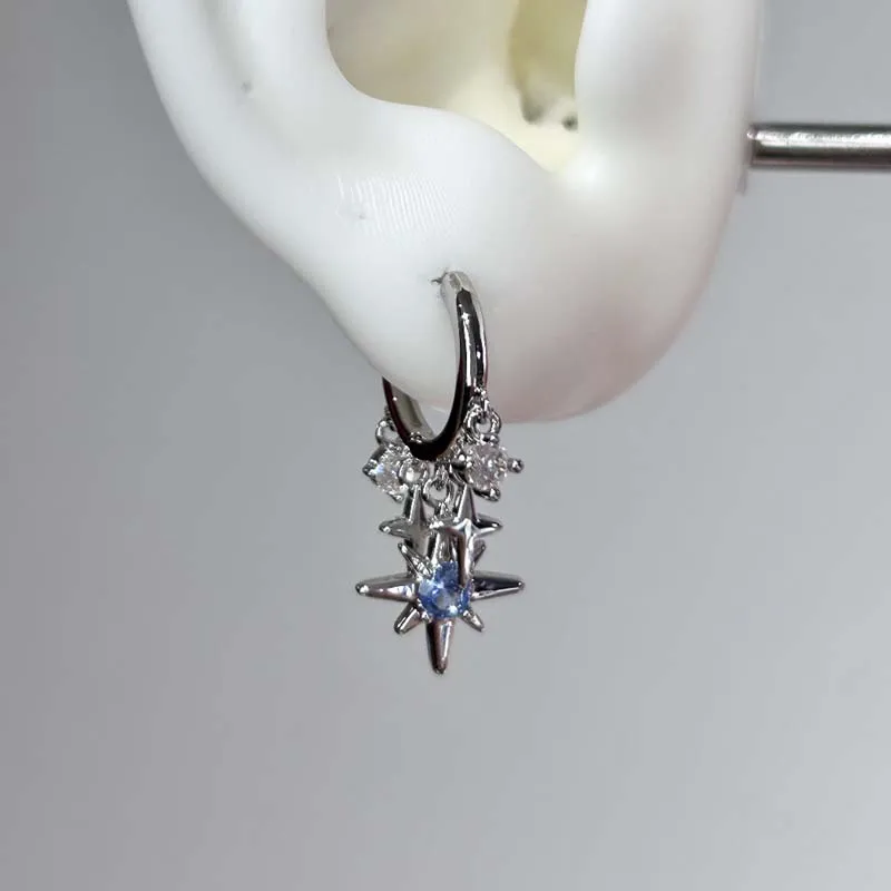 Y2K الأزرق الزركون ثمانية وأشار دلاية شكل نجمة أقراط للنساء فضية اللون ستار شرابة الأذن مشبك الحد الأدنى تصميم مجوهرات هدية #6