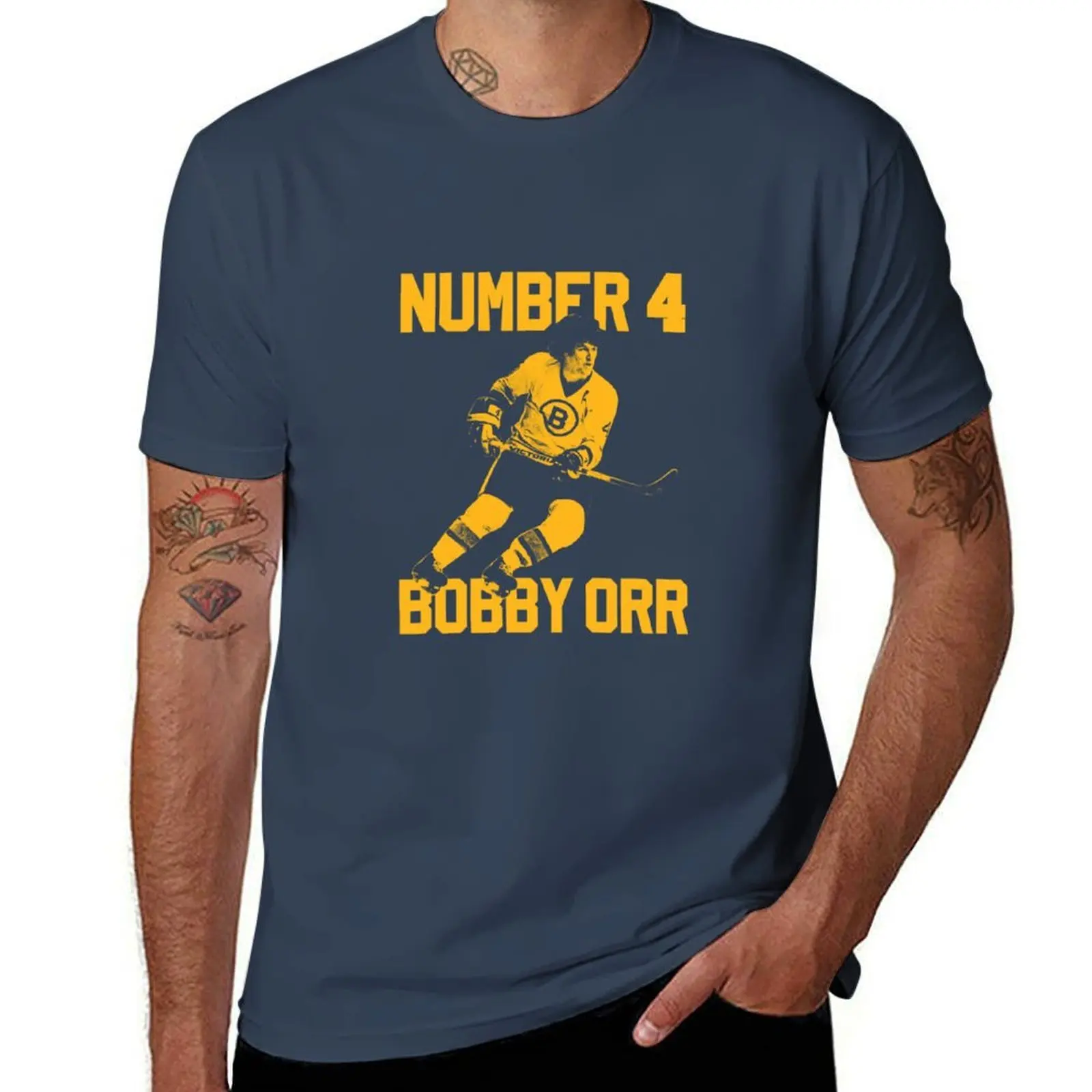 Bobby Orr Number 4 - The Yellow Stencil Essential T-Shirt Classic Print Short Sleeve Shirt