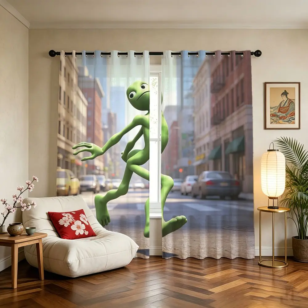 City Green Alien Printed Curtains 2 Panels Light Blocking Rate 85% Darkening Decoration Curtains Game Room Window Drape