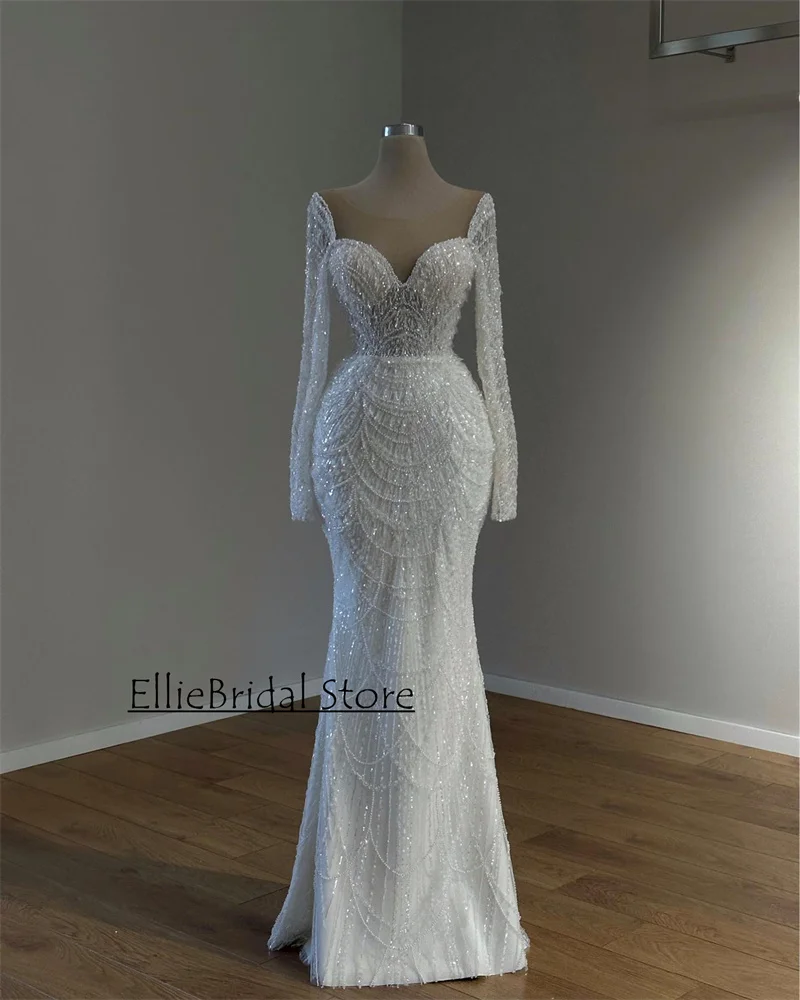 Vestidos de novia de sirena de lujo con tren desmontable vestidos de novia de Dubái para novias 2025 vestidos de novia de manga larga personalizados