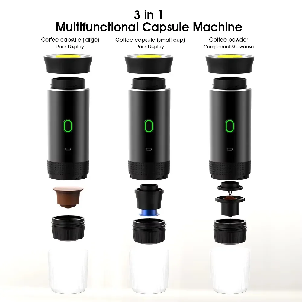 3 in 1 Portable Coffee Machine Wireless Electric Espresso Coffee Maker for Capsule Coffee Powder Travel Camping Coffee Maker