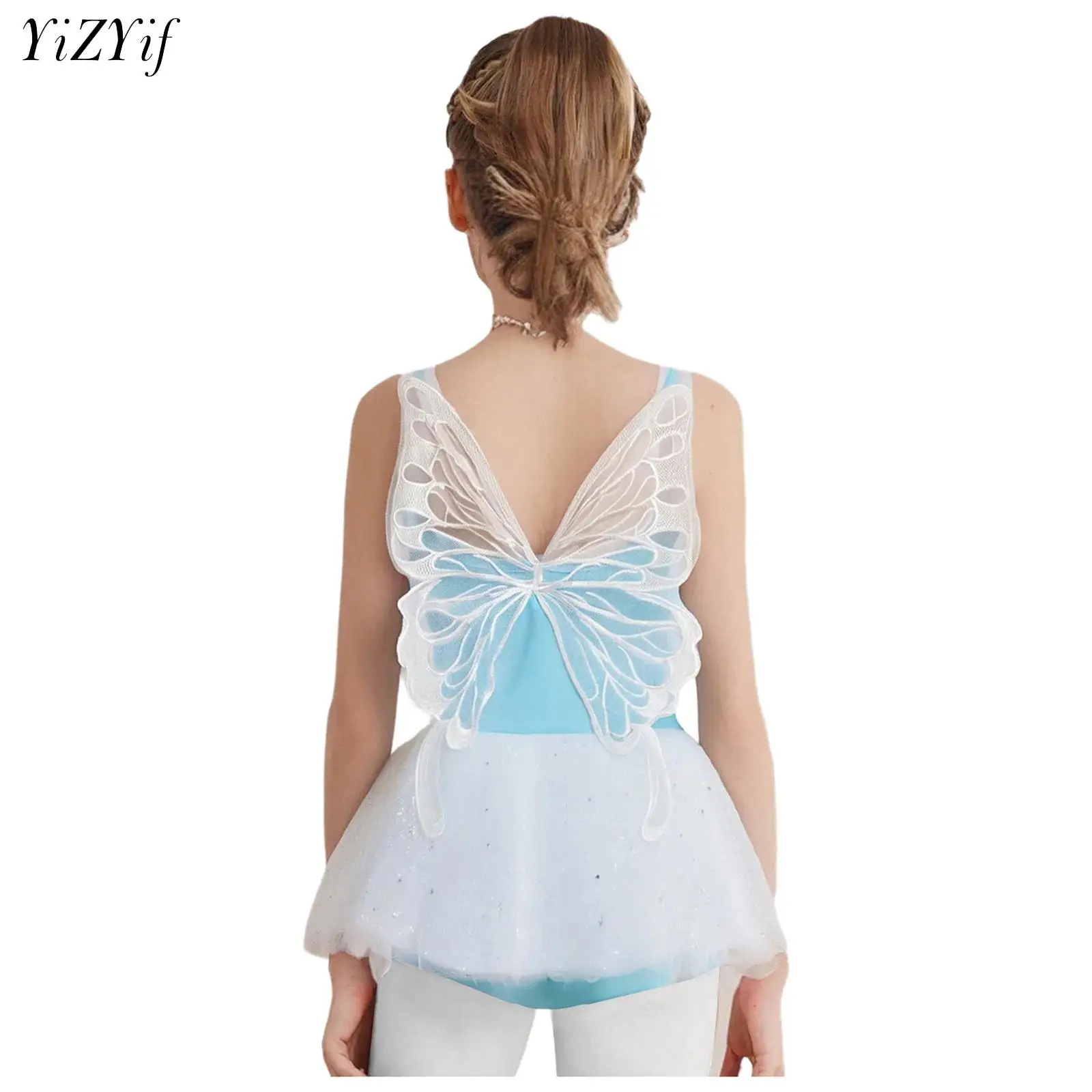 

Girl Ballet Tutu Dress Camisole Butterfly Back Leotard And Mesh Tutu Skirt Set Kids Dance Gymnastics Leotard Performance Costume
