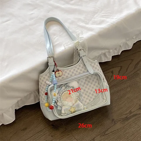 Женская большая сумка Blue Grid Itabag Прозрачная сумка Женская сумка Y2K Аксессуары Ita Bag Кожаные сумки Лолиты Женская сумка на плечо