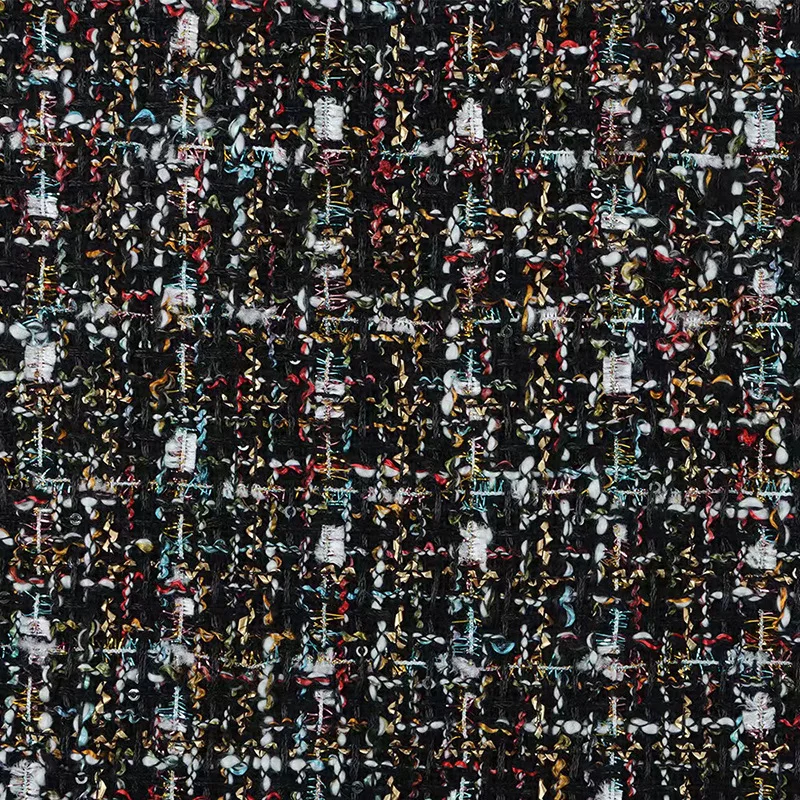 

Black Lattice Gold Wire Yarn-Dyed Braided Tweed Fabric For Women Autumn Jacket Dress Suits Coat DIY Cloth Sewing Material