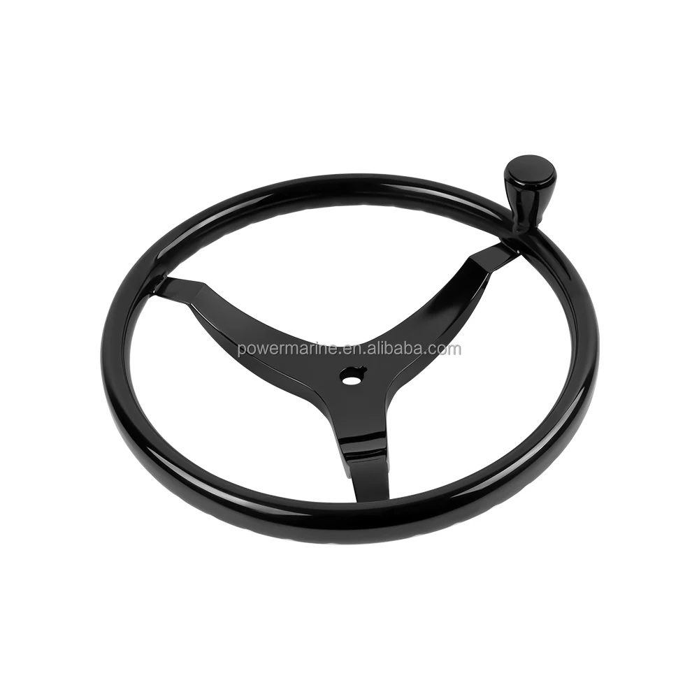 High Quality Marine Hardware Manufacturer Stainless Steel Black Marine Boat Steering Wheel  with High-speed Knob