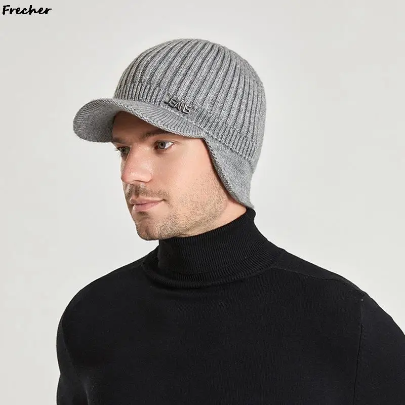 Woolen Bomber Hats Men Winter Knitted Hat Warm Beanies Skullies Spring Wool Knit Cap Male Skiing Balaclava Caps Ear Protection