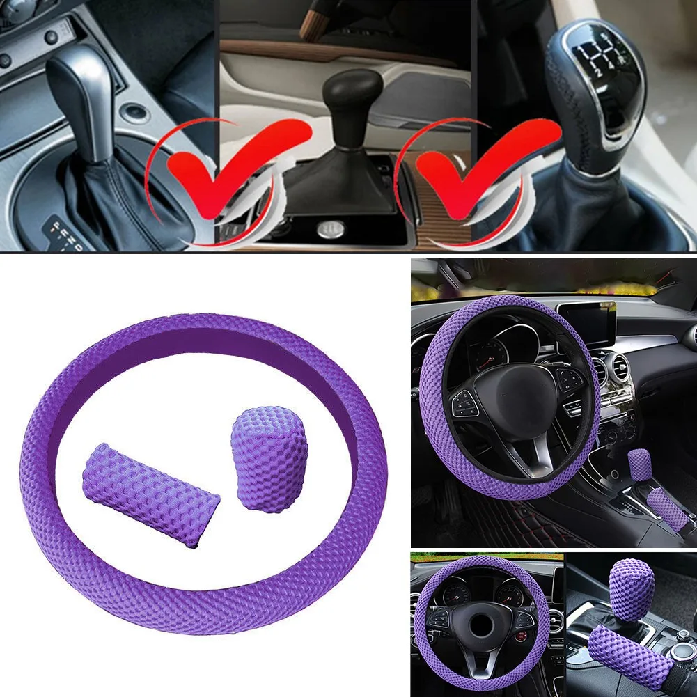 

Steering Wheel Cover Purple Car Steering Wheel Handbrake and Gear Shift Covers Add Comfort and Style to Your Ride 3PCS