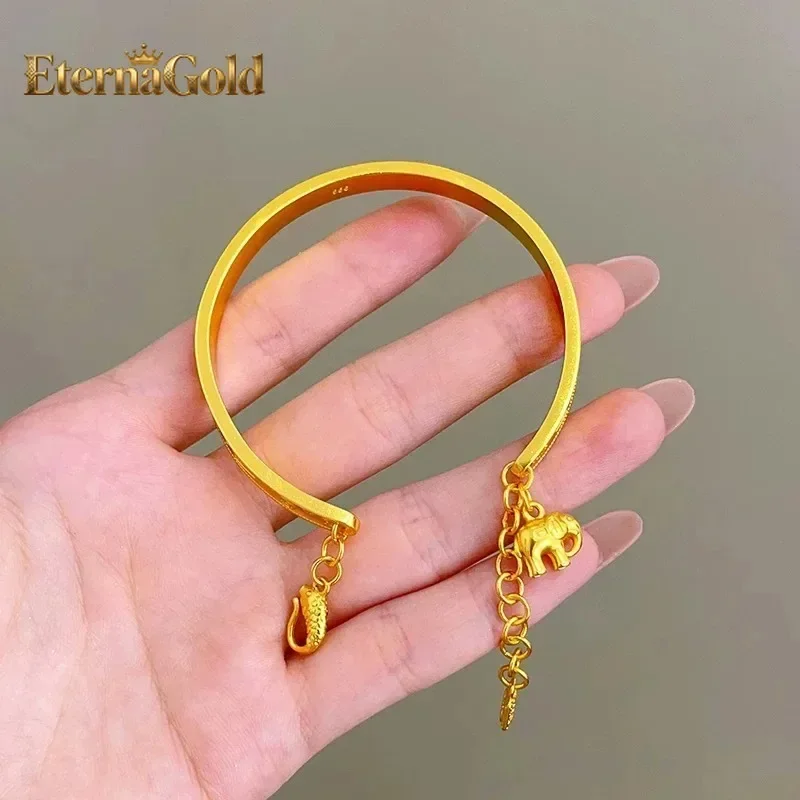 EternaGold Light luxury 9999 24K real gold baby elephant bracelet with adjustable opening and high-end feeling Chinese style gif