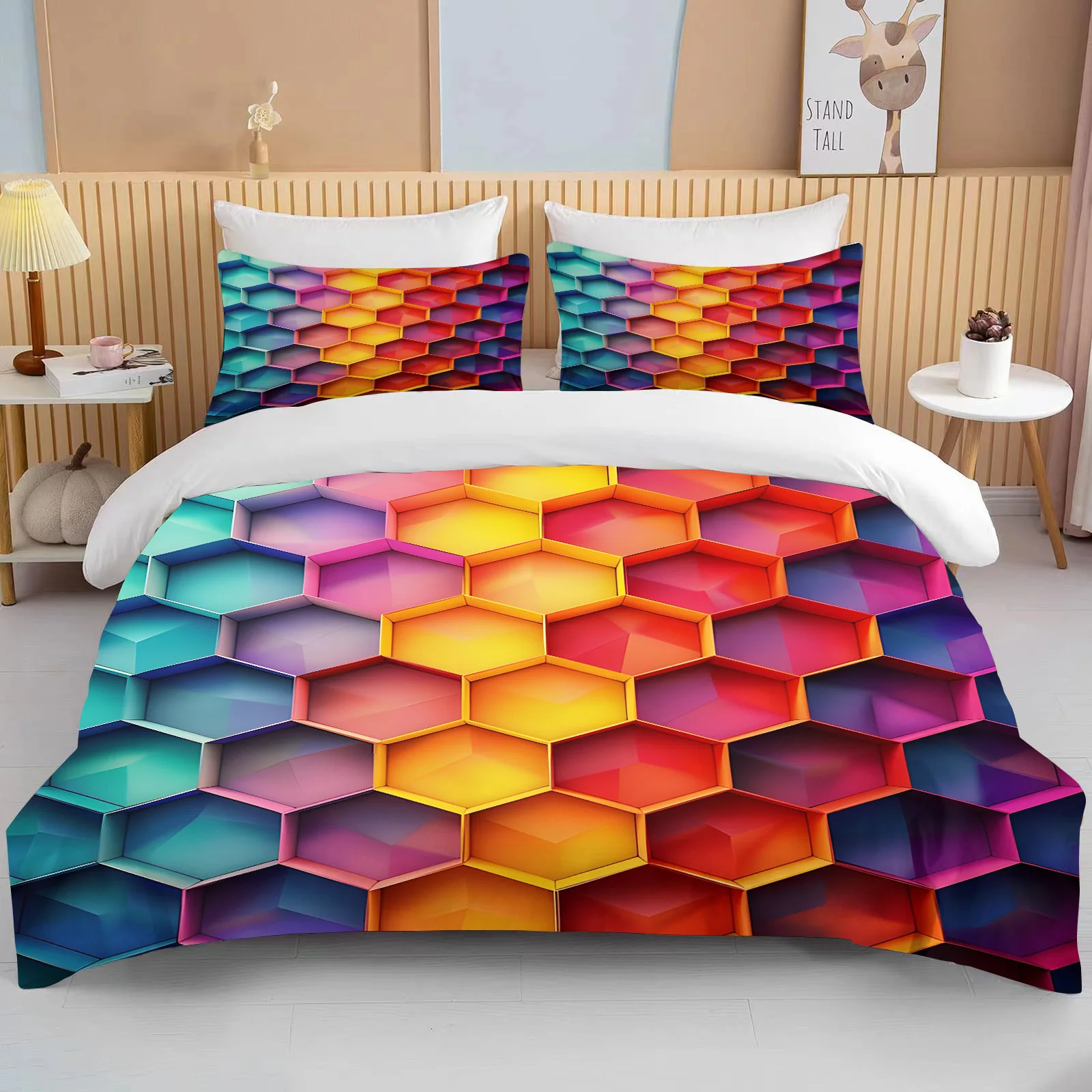 

3D Geometric Hexagonal Rhombus Print Bedding Set Duvet Cover 1 Duvet Cover 2 Pillowcases Adult and Kids Bedding Set Luxury Gifts