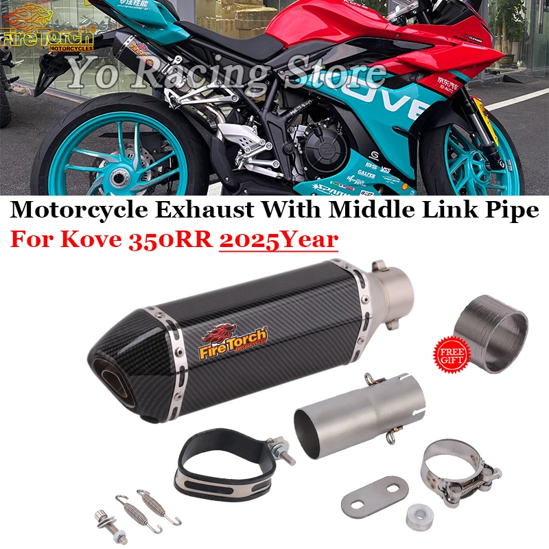 

Slip On For KOVE 350 RR 350RR 2025 Motorcycle Exhaust Escape Systems Middle Link Pipe With 51MM Muffler Moto Removable DB Killer