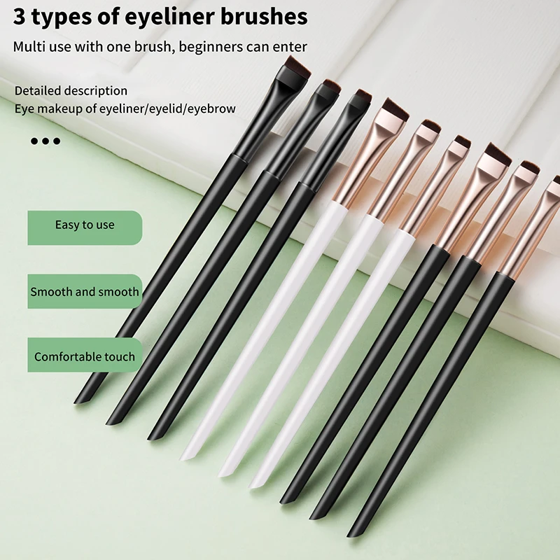 3Pcs Eyeliner Eyebrow Brush Angled Flat Head Fiber Hair Brow Contour Eyeliner Fine Makeup Brushes Professional Makeup Tools