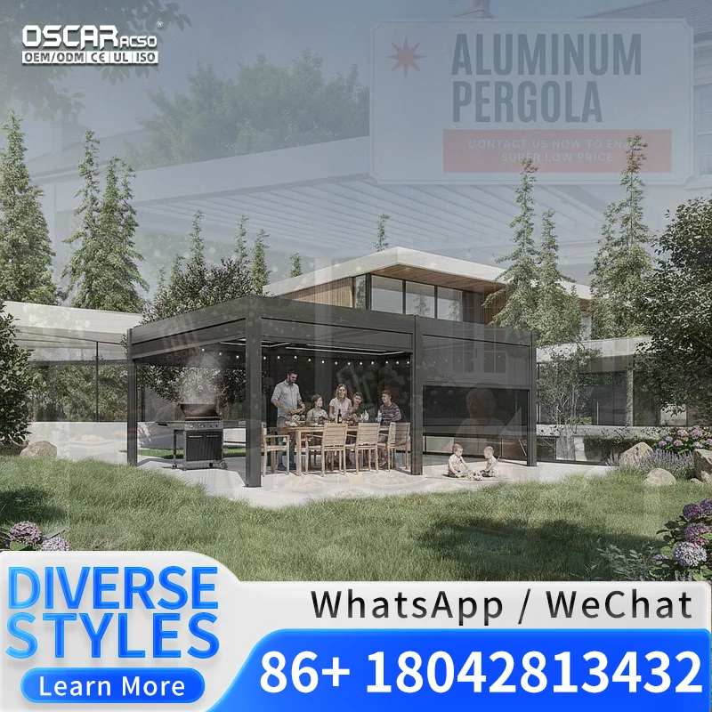 10x20 Motorized Aluminum Louvered Roof for Villa Terraces Gardens Steel Greenhouses Waterproof Bioclimatic Designs  Pergola