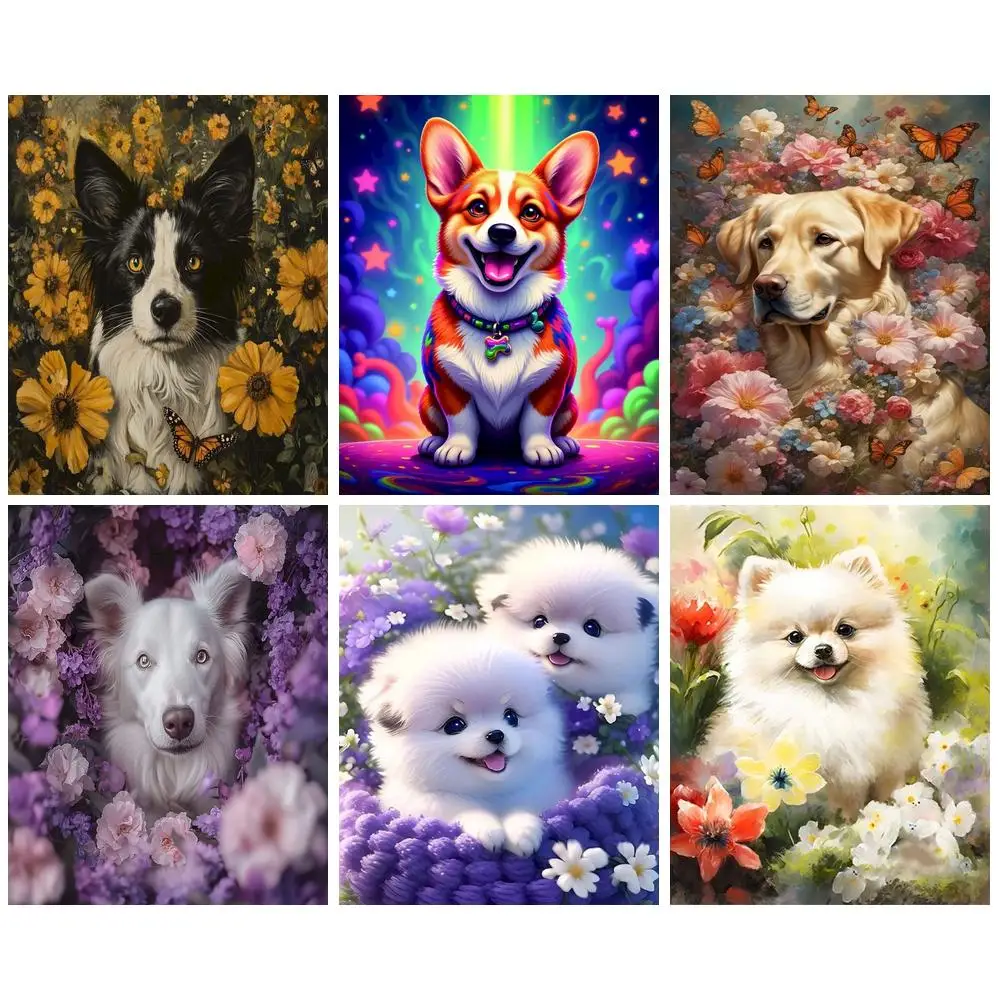 PhotoCustom Volldiamantgemälde, Tierhund, Neuheiten 2025, Diamant-Stickerei, Blumen-Wanddekoration, Bastelset, Geschenk