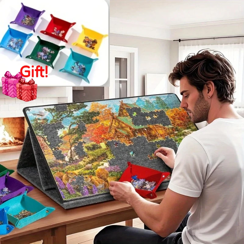 

1000pcs Portable DIY Jigsaw Puzzle Board - Tilting Felt Table with 2-in-1 Stand & Lid, Angle Adjustment, Also DIY Decor Panel