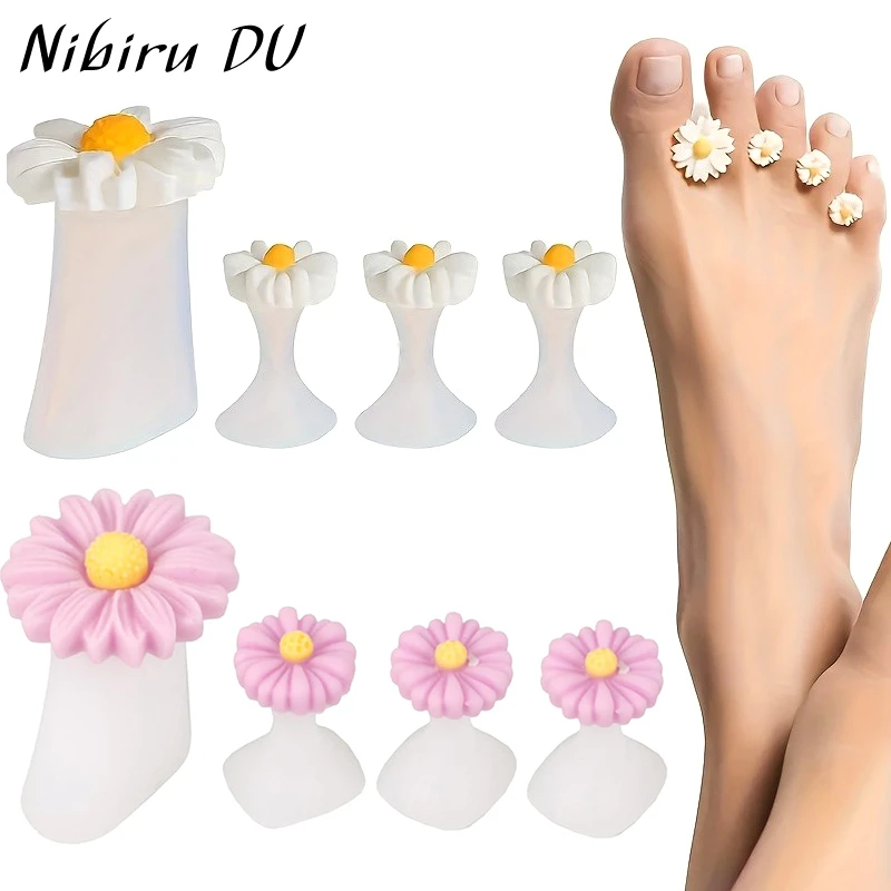 Separador de dedos de flor de margarida, 8 unidades, bonito, macio, silicone, espaçadores, almofadas, reutilizáveis, divisores de dedos para arte em unhas, ferramentas de pedicure