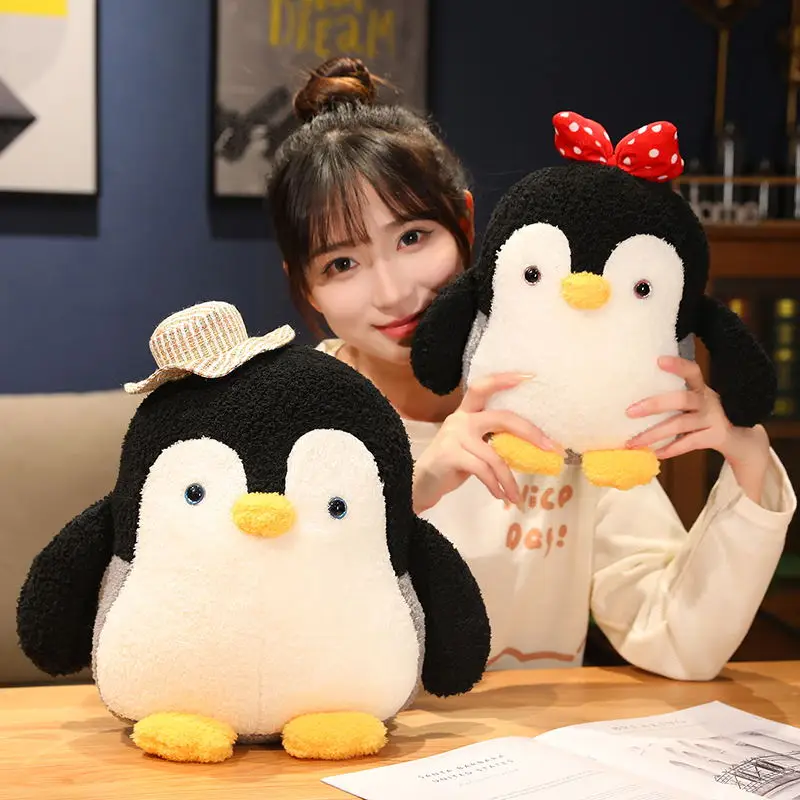 22-46CM New Stuffed Soft Couple Penguin Plush Toy Kawai Baby Penguin with Hat Bow Dolls Animal Pillow for Friends Gift