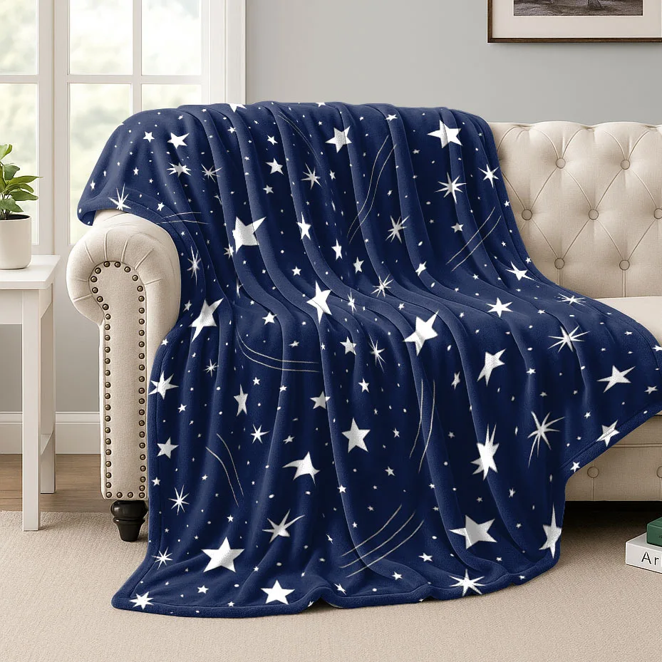 1pc Flannel Star Pattern Throw Blanket | Soft and Warm, Suitable for Sofa,, Travel, Camping, Living Room, Office, Chair, Tear-re