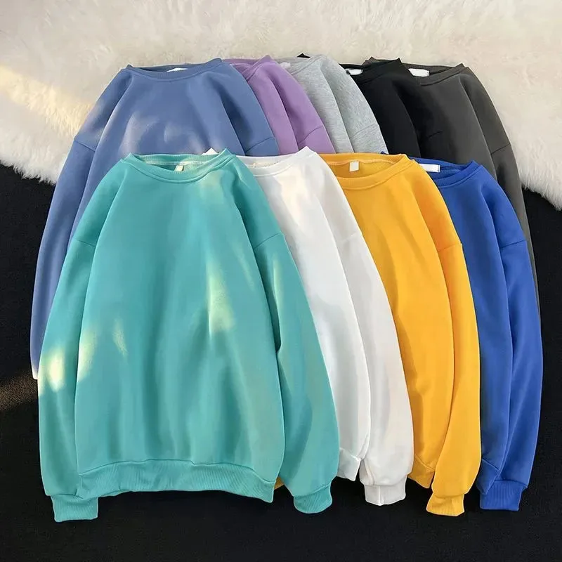 Fashion Solid O Neck Sweatshirts Woman Autumn Korean Drop Shoulder Long Sleeve Couple Hoodie Oversized Loose Casual Pullovers