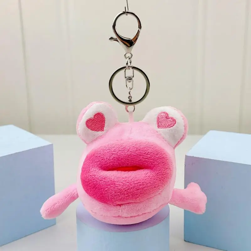 Animal recheado saco de pelúcia pingente, Sapo Keychain, boca grande, expressão engraçada, novidade chaveiros, saco ornamentos