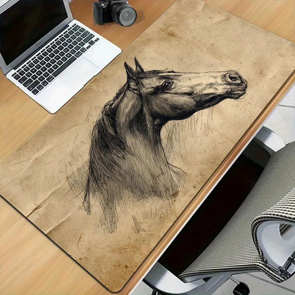 

Винтажный коврик для стола с рисунком лошади, ретро-коврик для мыши с рисунком карандашом, нескользящий коврик для клавиатуры для офиса и игр