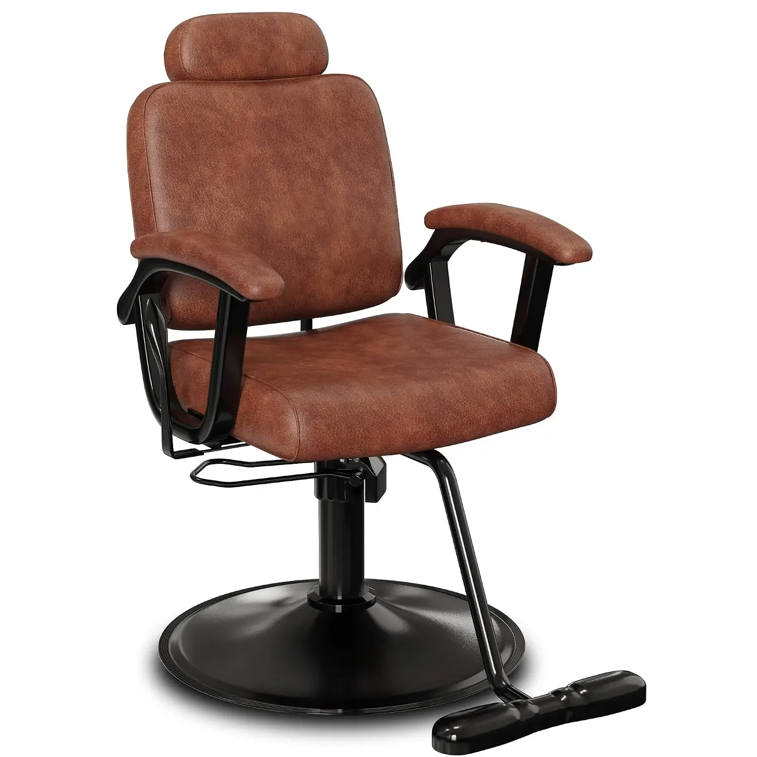 Premium Brown Reclining Salon Chair with Removable Headrest, All-Purpose Hydraulic Barber Chair, Soft PU Leather,, Customized