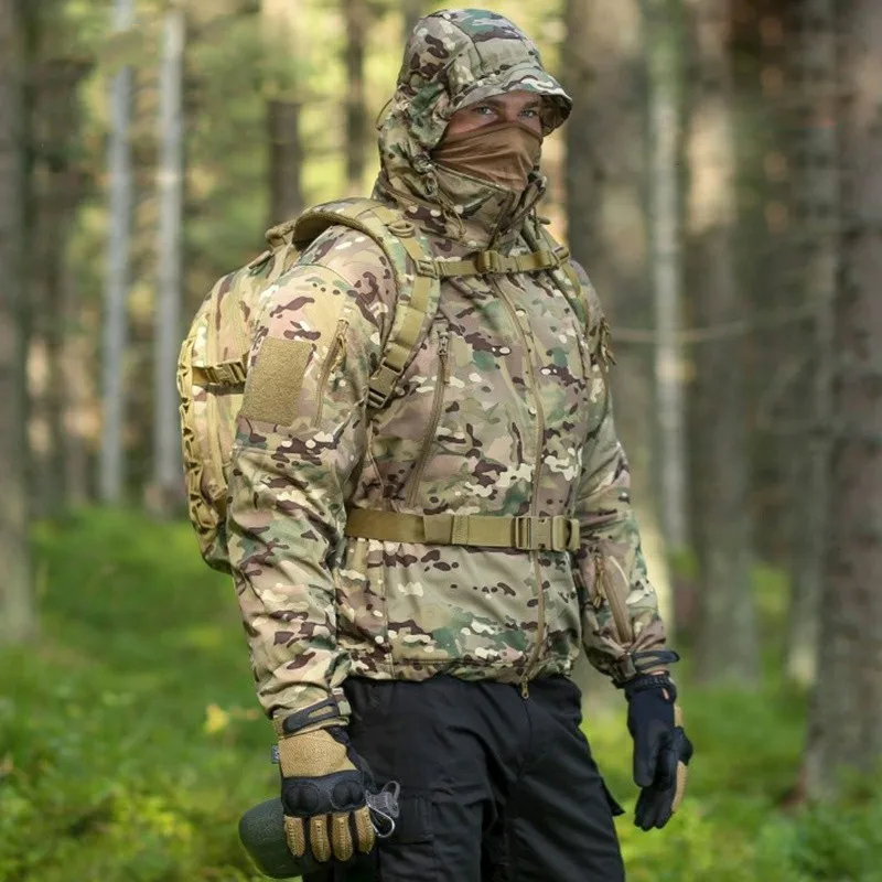Herbst-Winter Fleecejacke für Herren Softshell Taktische Wasserdichte Armee-Tarnjacke Airsoft-Bekleidung Multicam Windbreaker – Detail 4