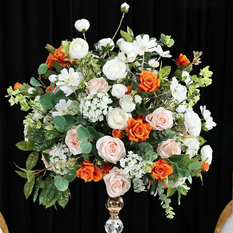 Weiße Rose, Calla-Lilie, Orchidee, grüne Hortensie, Tischdekoration, künstliches Blumenarrangement, Hochzeitsbankett-Tisch, Blumendekoration – Detail 5
