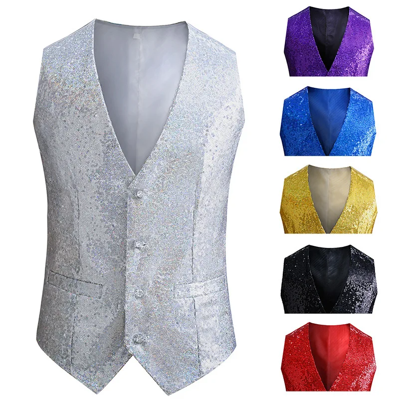 

Performance Attire for Men, Singer, Sequin, Vest, Stage Performance Host, Choir, Casual Nightclub Vest, Shoulder Jacket, Suit