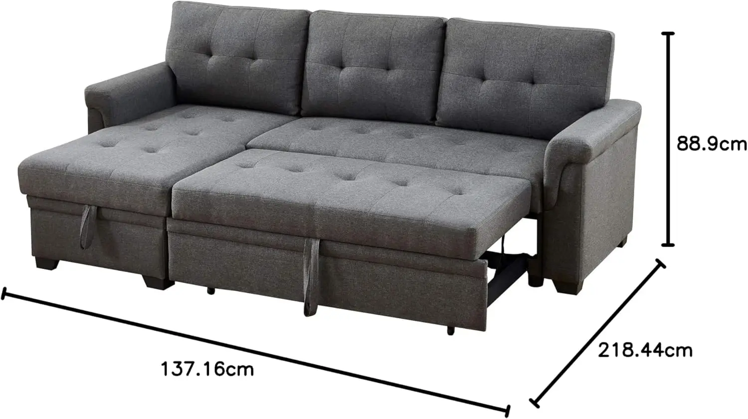 Lucca Sectional Sleeper Sofa - Versatile Sleeper Couch & Sofa Bed with Storage - Comfortable Couch with Storage