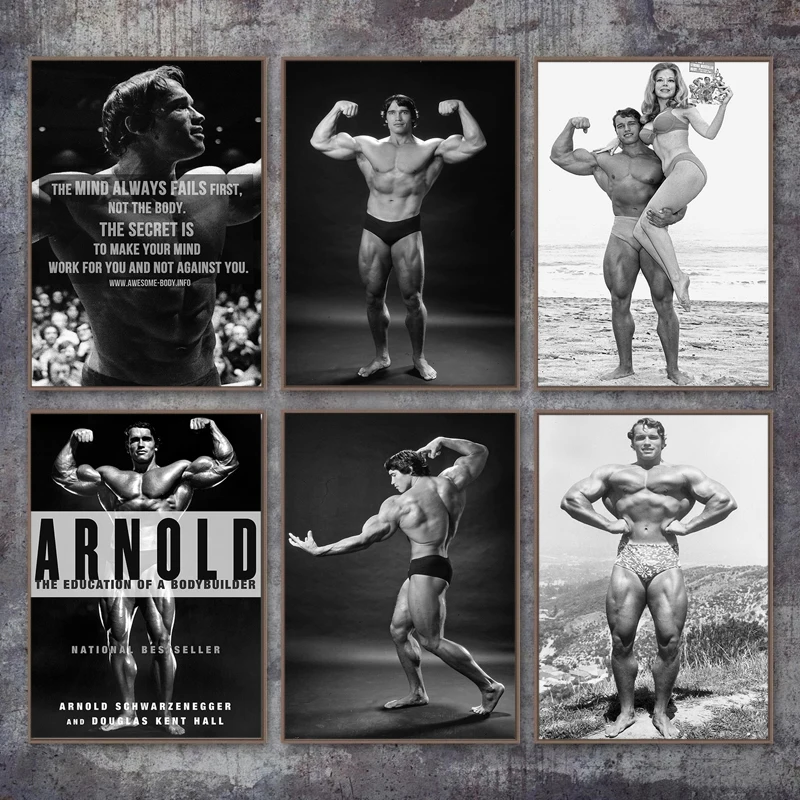 Black White GYM Decor Arnold Schwarzenegger Bodybuilding Fitness  Workout Poster Art  Canvas Print for Living Room Decoration