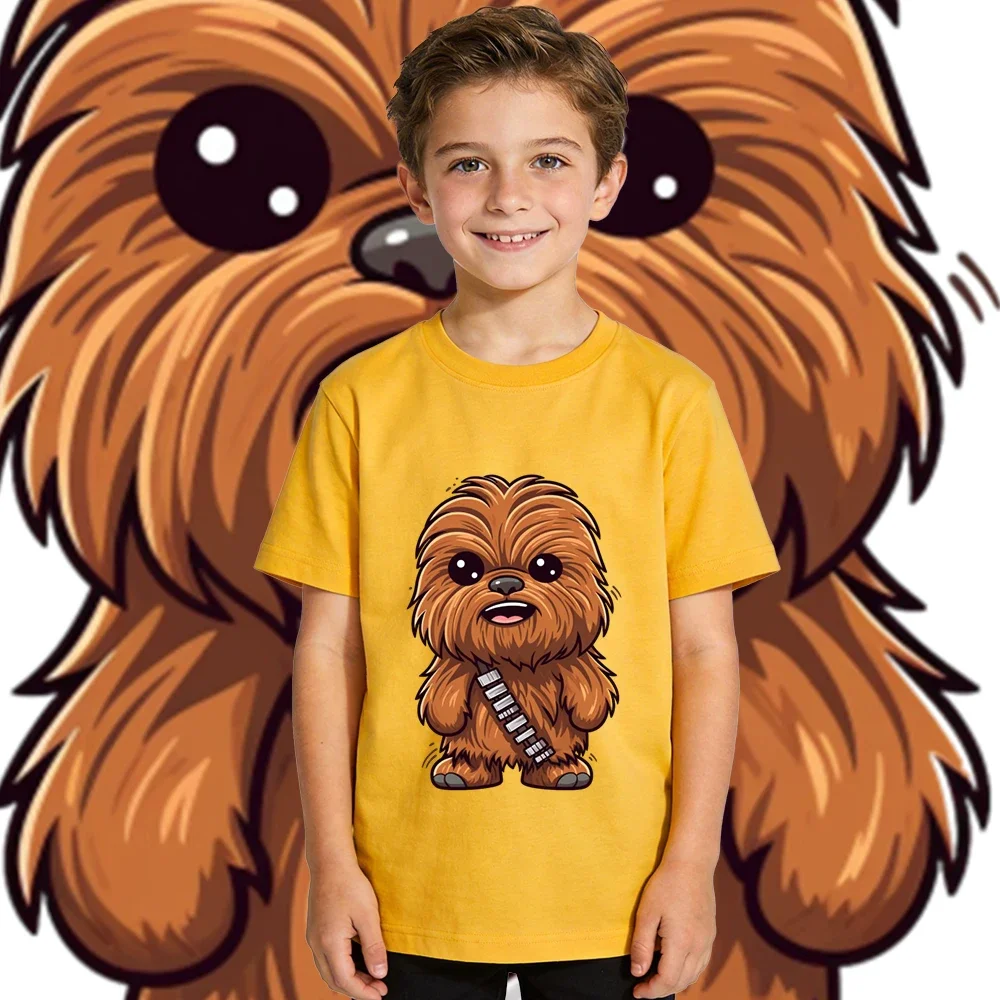 Star Wars Little Chewbacca Cartoon Print Kids Yellow T Shirt Light Short Sleeve Trendy Casual Wear For Little Boys view 4