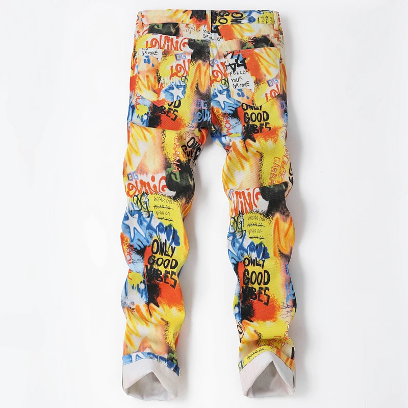 American Hip Hop Printed Jeans Men's Spring New Trendy Streetwear Rock Boys Y2K Denim Pants Harajuku Fashion Trouser Male