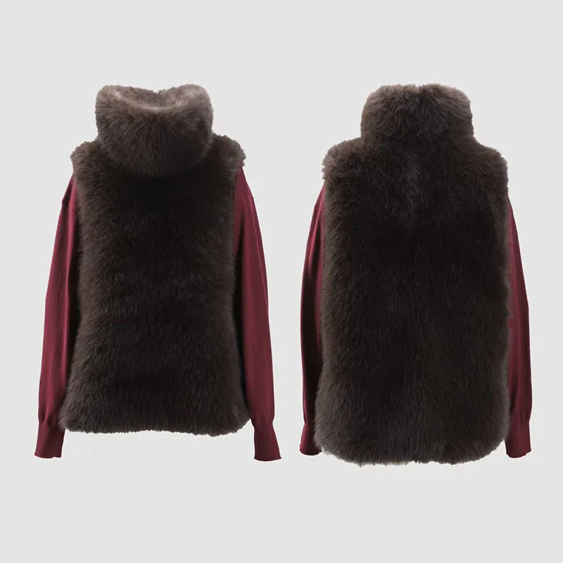 女性用エコフレンドリーファーベスト、ハイネックノースリーブプルオーバージャケットトップ、プレミアム品質ベスト、2025、冬、新着、Y2K