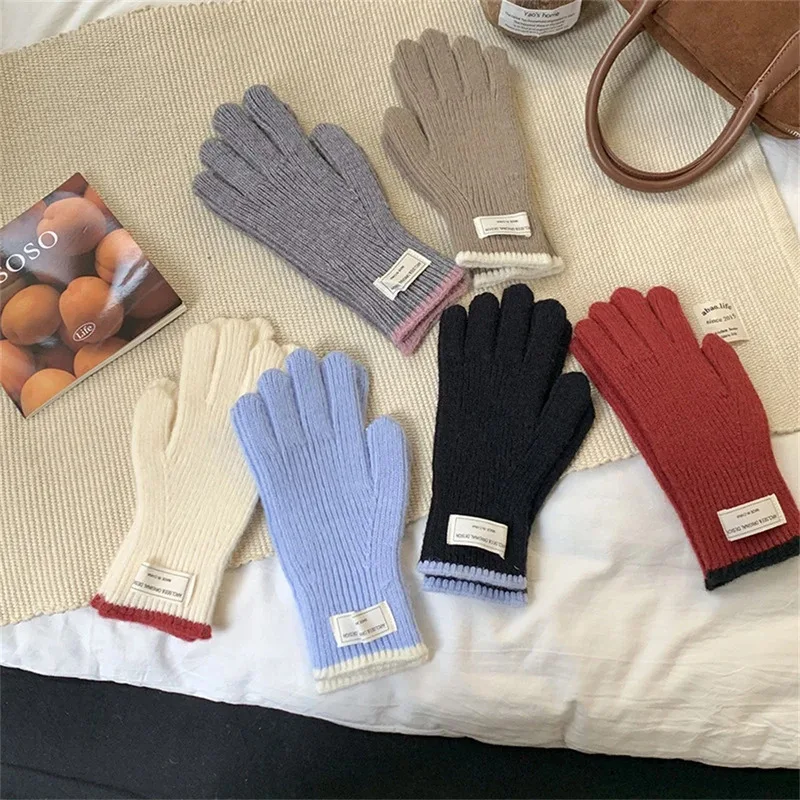 المرأة شتاء دافئ محبوك قفازات كاملة الأصابع وضع العلامات رشاقته طويلة في الهواء الطلق قفازات بلون لمس تمتد القفازات #3