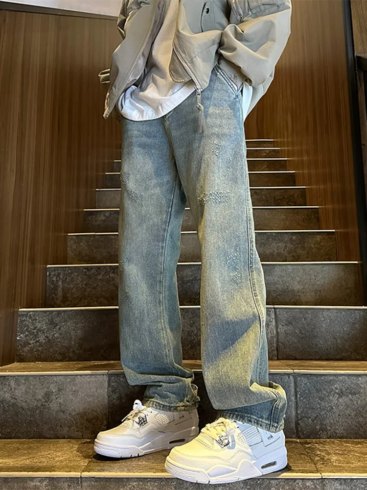 

Мужские джинсы Waed Vintage Hole Denim, весна-осень, новая коллекция, американский ретро-стиль, уличная мода, молодежные, износостойкие, прямой крой...